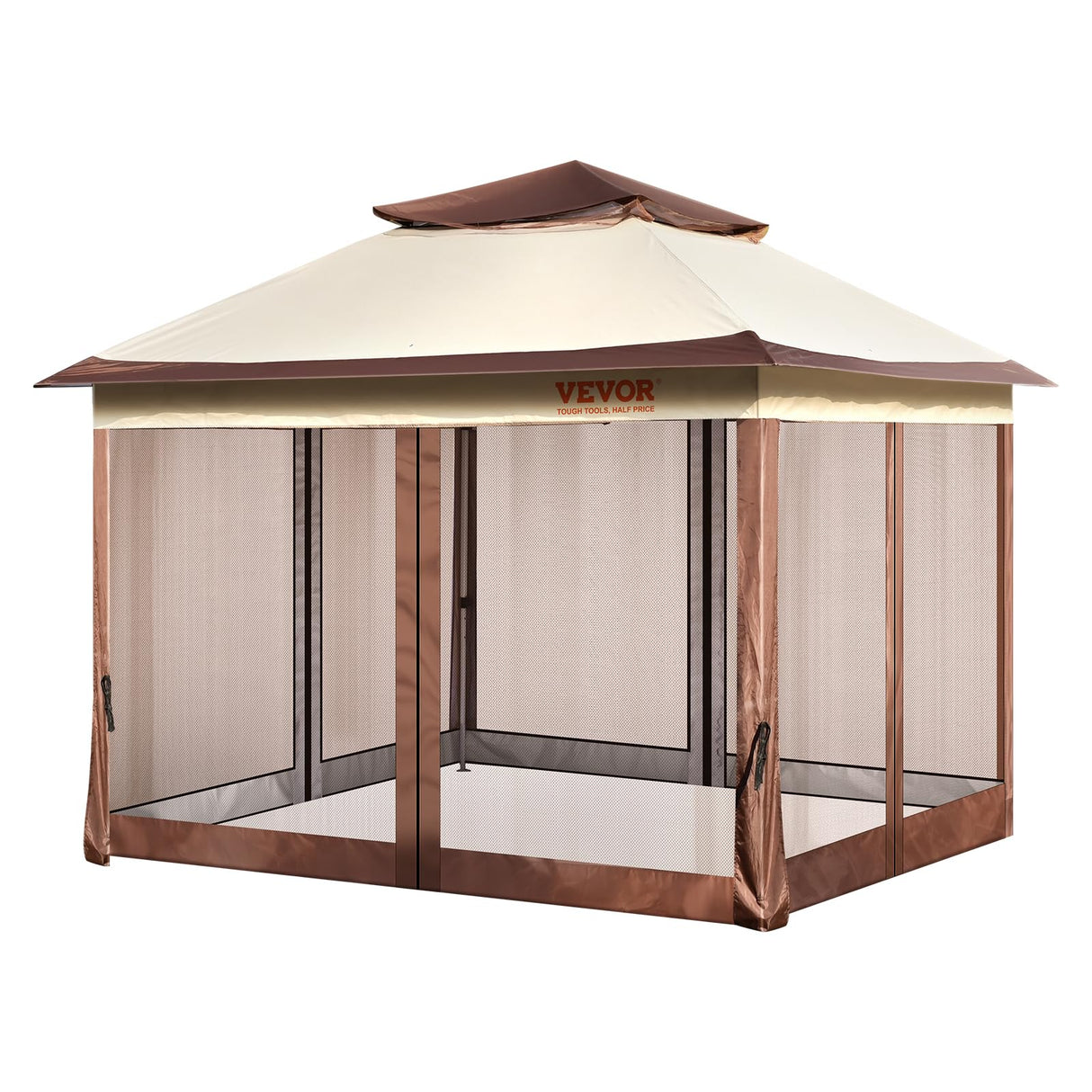 VEVOR Pop up Gazebo for 8-10 Person, with Mosquito Netting, Metal Frame, and PU Coated 250D Oxford Cloth, Outdoor Canopy Shelter for Patio, Backyard, Lawn, Garden, Deck, 11 x 11 FT, Brown VEVOR