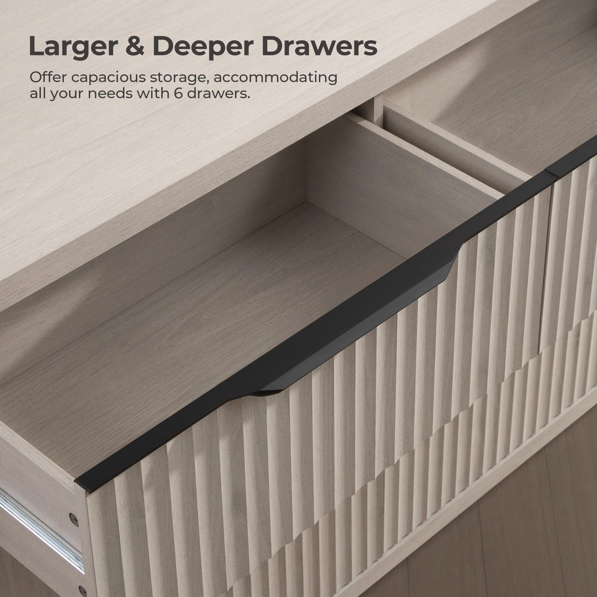 SICOTAS Dresser for Bedroom 53.5" Wide 6 Drawer Dressers & Chests of Drawers for Closet Long Large Modern TV Stand Set for Clothes Storage Fluted Clothes Closet for Hallway Entryway, White Alder SICOTAS