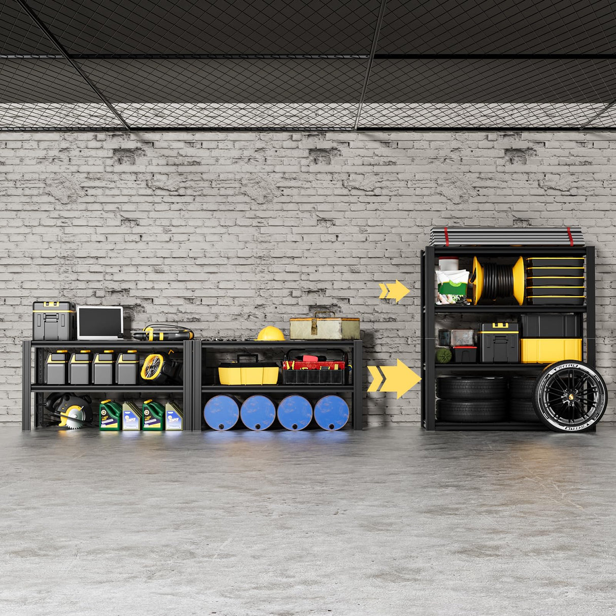 CYNNDA 4-Tier 40" W x 19.7" D x 60" H Garage Shelf Heavy Duty Metal Garage Shelving Load 2200LBS Utility Shelves Industrial Rack Adjustable Shelves for Garages Basement Storage Shelves (Black) CYNNDA