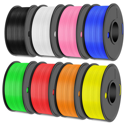 SUNLU High Speed PLA Filament Mini Pack, 30mm/s - 600mm/s Print Range, High Flow Speedy 3D Printer PLA Filament Bundle, 250g/Spool, Black+White+Green+Blue+Red+Orange+Yellow+Pink - WoodArtSupply