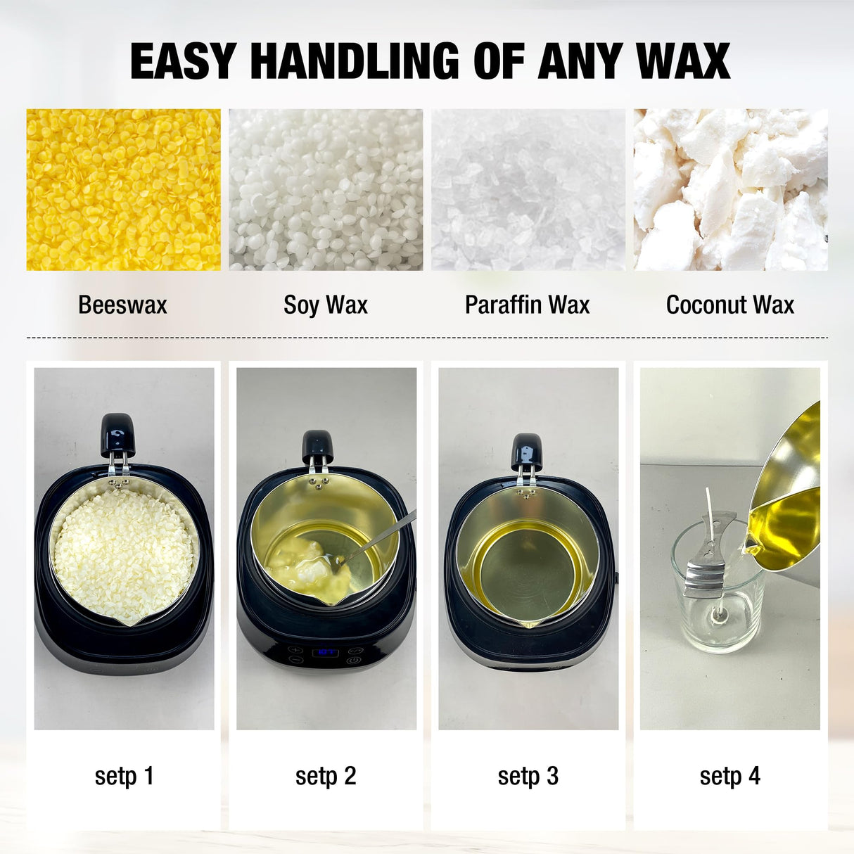 VALLYDOM Wax Melter, Candle Making Kit, Wax Pot 1000ml Capacity, Candle Jars for Making Candles, Wax Melter for Candle Making, with Spoon, Can be Used to Make Soy Wax, Soap Making Kit for Adults VALLYDOM