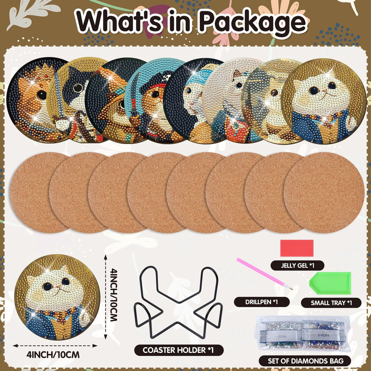 Sitsink Funny Cat Diamond Art Coasters - 8 Pcs DIY Cute Cat Funny Adult Diamond Painting Coasters Kits with Holder for Adults Beginners Animal Lover Gift Crafts Supplies Sitsink