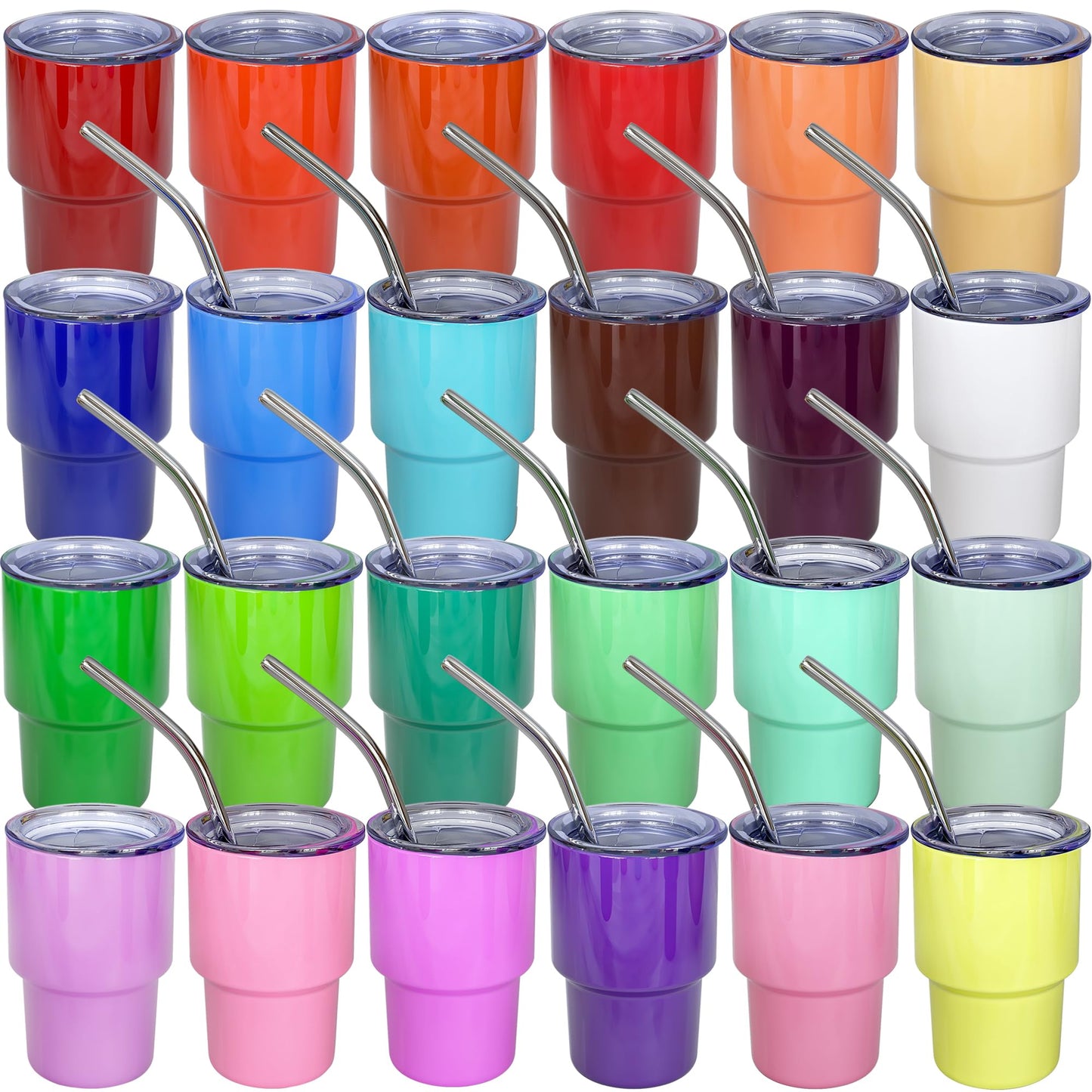 UIRZOTN 3oz Mini Tumbler Shot Glass with Straw and Lid, 24 Pack Stainless Steel Sublimation Shot Glasses for Wedding Party Whiskey Cocktail Bar with Straw and Lid