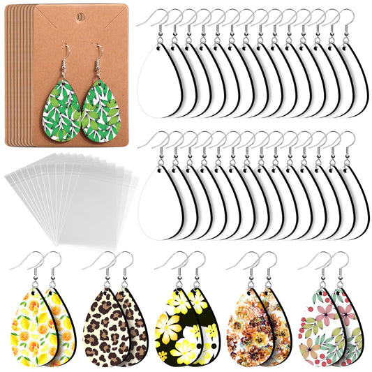 Palksky 50pcs Sublimation Blanks Products - Sublimation Earring Blanks with Earring Hooks and Jump Rings for Halloween Christmas Women Girls DIY Earring Project Sublimation Accessories