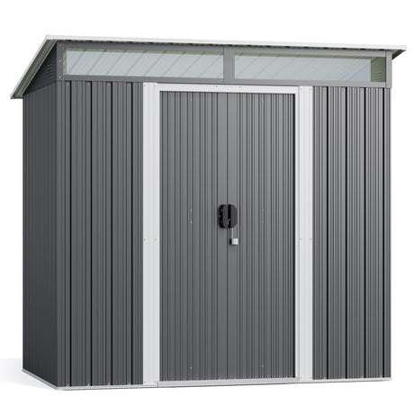 Gizoon 6'x4' Outdoor Storage Shed Metal Garden Shed with Sliding Lockable Doors, Versatile Tool Bike Shed with Transparent Panel Windows, Outdoor Storage Clearance for Backyard, Patio, Dark Gray Gizoon