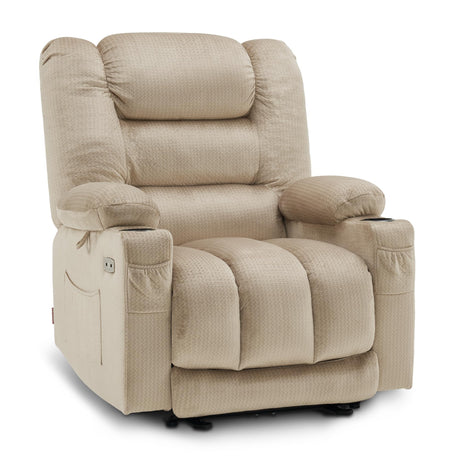MCombo Zero Gravity Power Recliner Chair with Heat and Vibration Massage, Reclining Chair with USB & Type C Ports, Cup Holders for Living Room, Fabric PR670 (Beige Large 25.5" Seat Width) MCombo