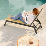 HOMSHADE Outdoor Aluminum Lounge Chair -Set of 2 with 5 Position Adjustable Backrest, Textilene Fabric, Two Wheels, Headrest for Pool, Beach, Beige (No Table) HOMSHADE