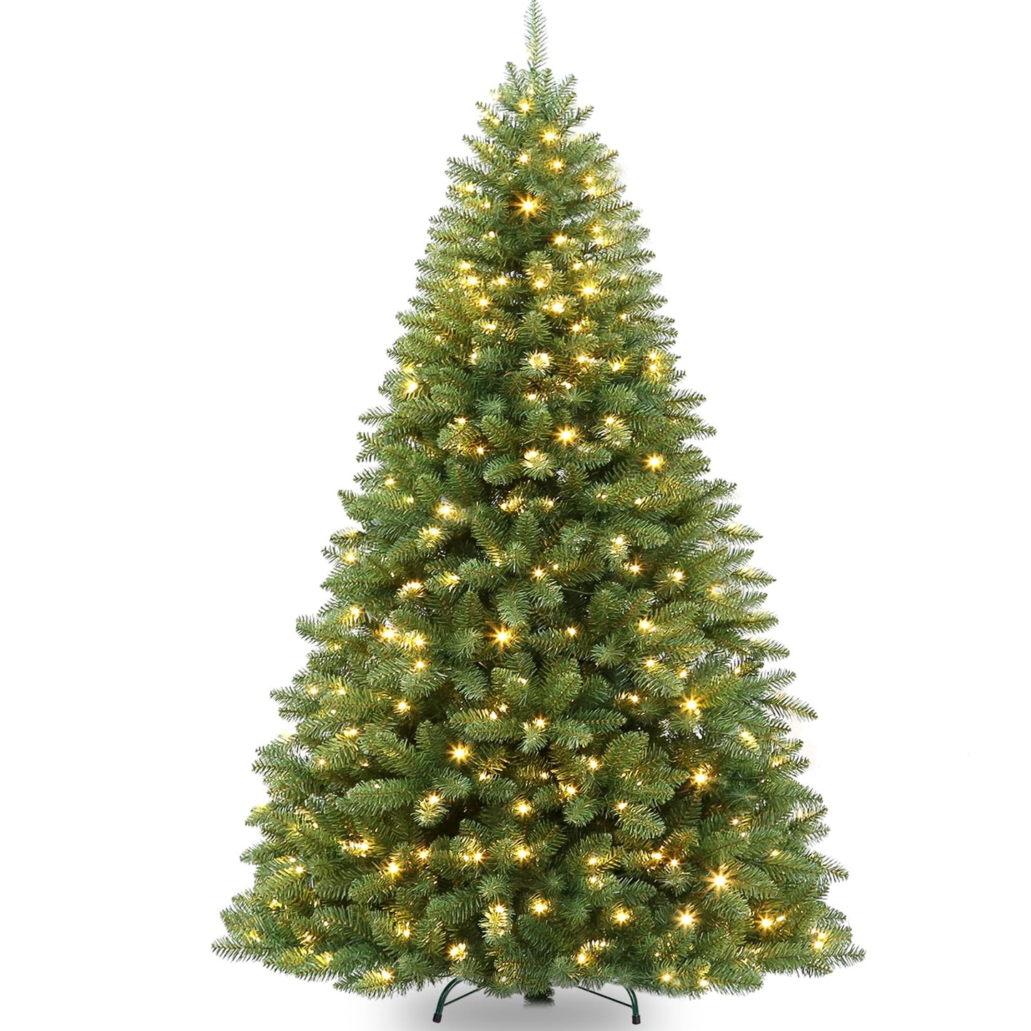 VIVATREES 9ft Prelit Christmas Tree with 600 Warm White LED Lights, Artificial Christmas Tree with 2100 PVC Branch Tips for Home, Party, Holiday, Metal Stand and Hinged Branches