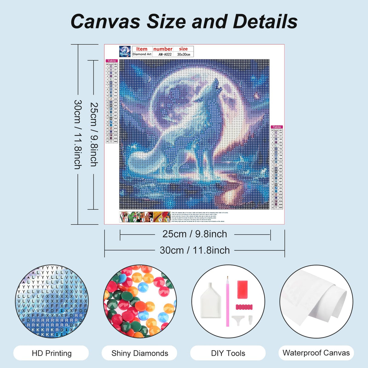 AMORARS Wolf Diamond Painting Kit for Adults, 5D Moon Wolf Diamond Art Beginners - DIY Full Diamond Dot Gem Art Paintings, Suitable Gifts, and Home Decoration Crafts，12x12Inch AMORARS