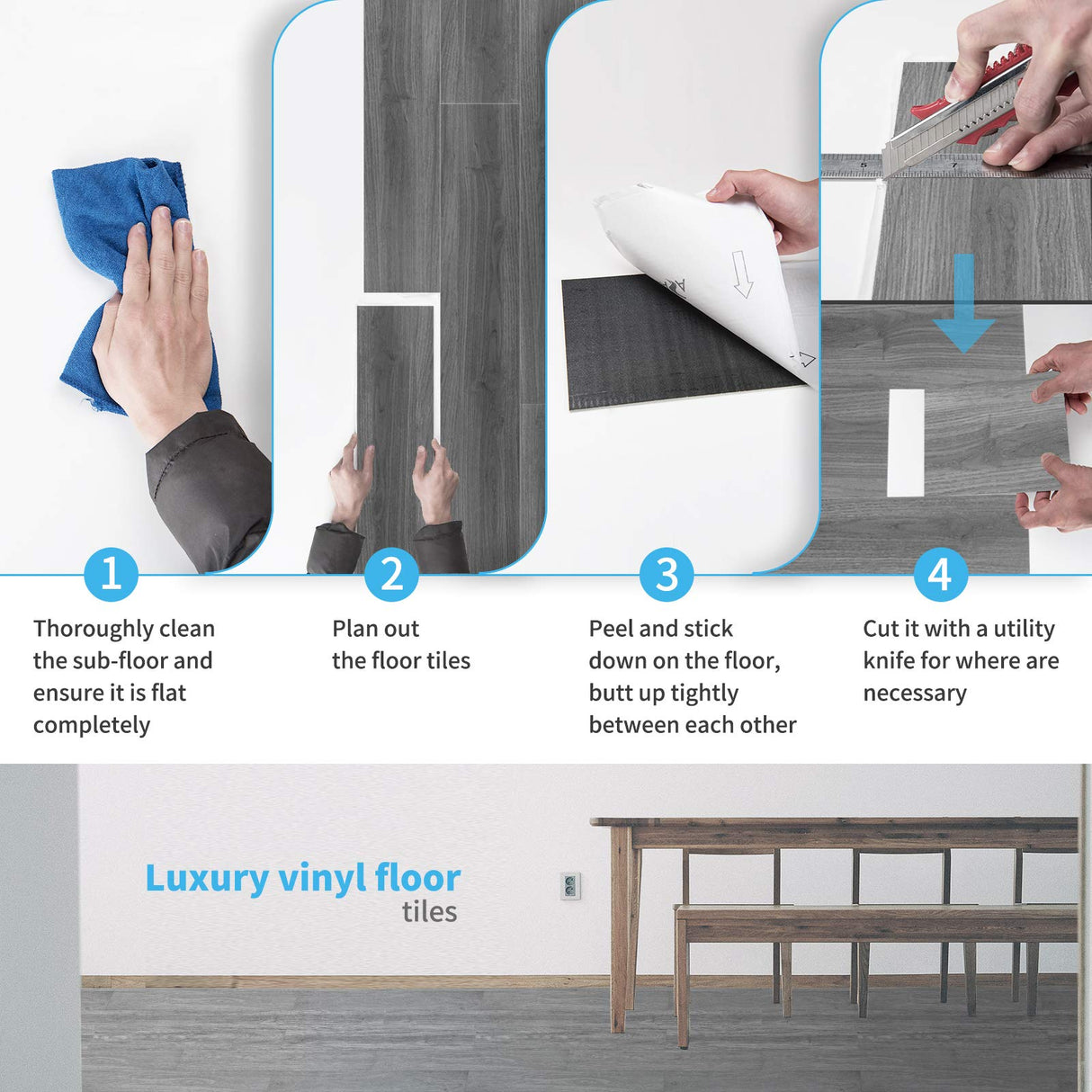 Art3d Peel and Stick Floor Tile Vinyl Wood Plank 36-Pack 54 Sq.Ft, Deep Gray, Rigid Surface Hard Core Easy DIY Self-Adhesive Flooring Art3d