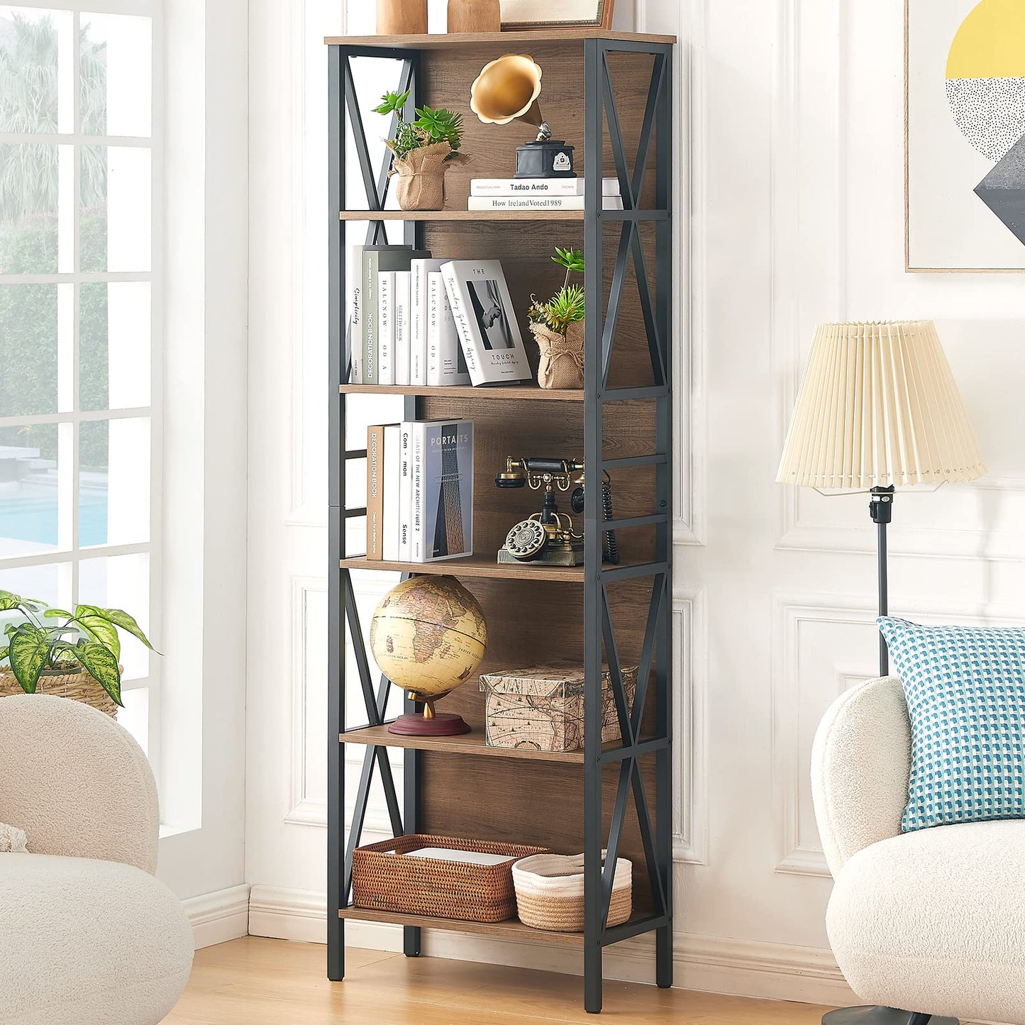 HOMISSUE Vintage Brown 6-Tier Rustic Industrial Bookshelf for Home and Office - WoodArtSupply