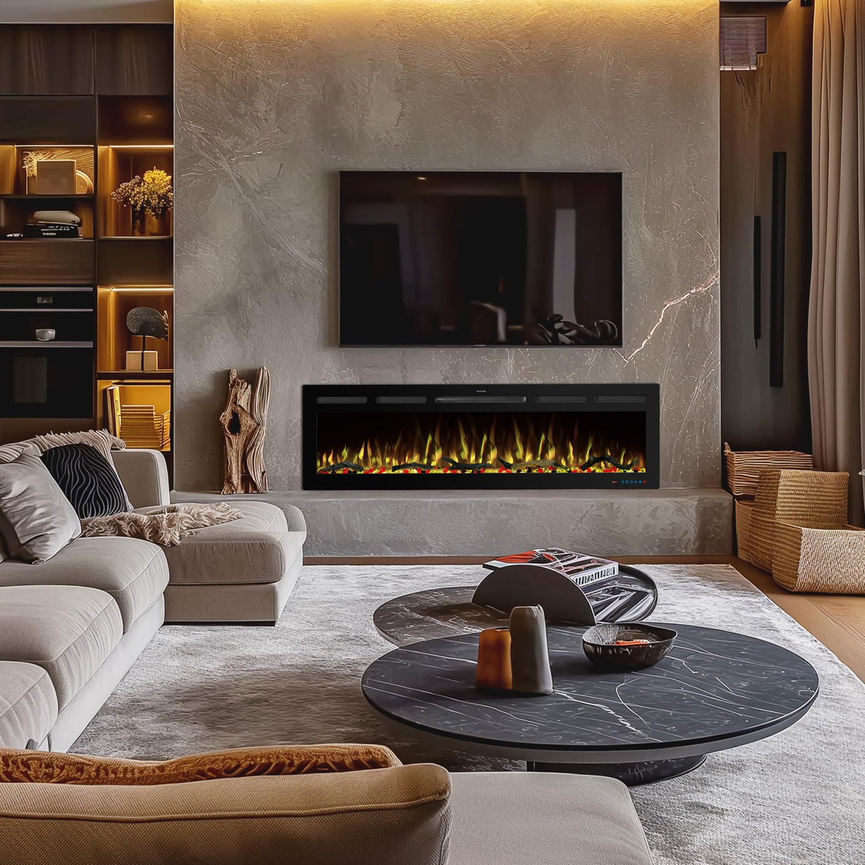 Kentsky 60" WiFi Electric Fireplace Inserts, Recessed and Wall Mounted Fireplace Heater W/Adjustable Flame Color & Brightness, Thermostat, 9H Timer, App and Remote Control, Low Noise, 750/1500W Kentsky