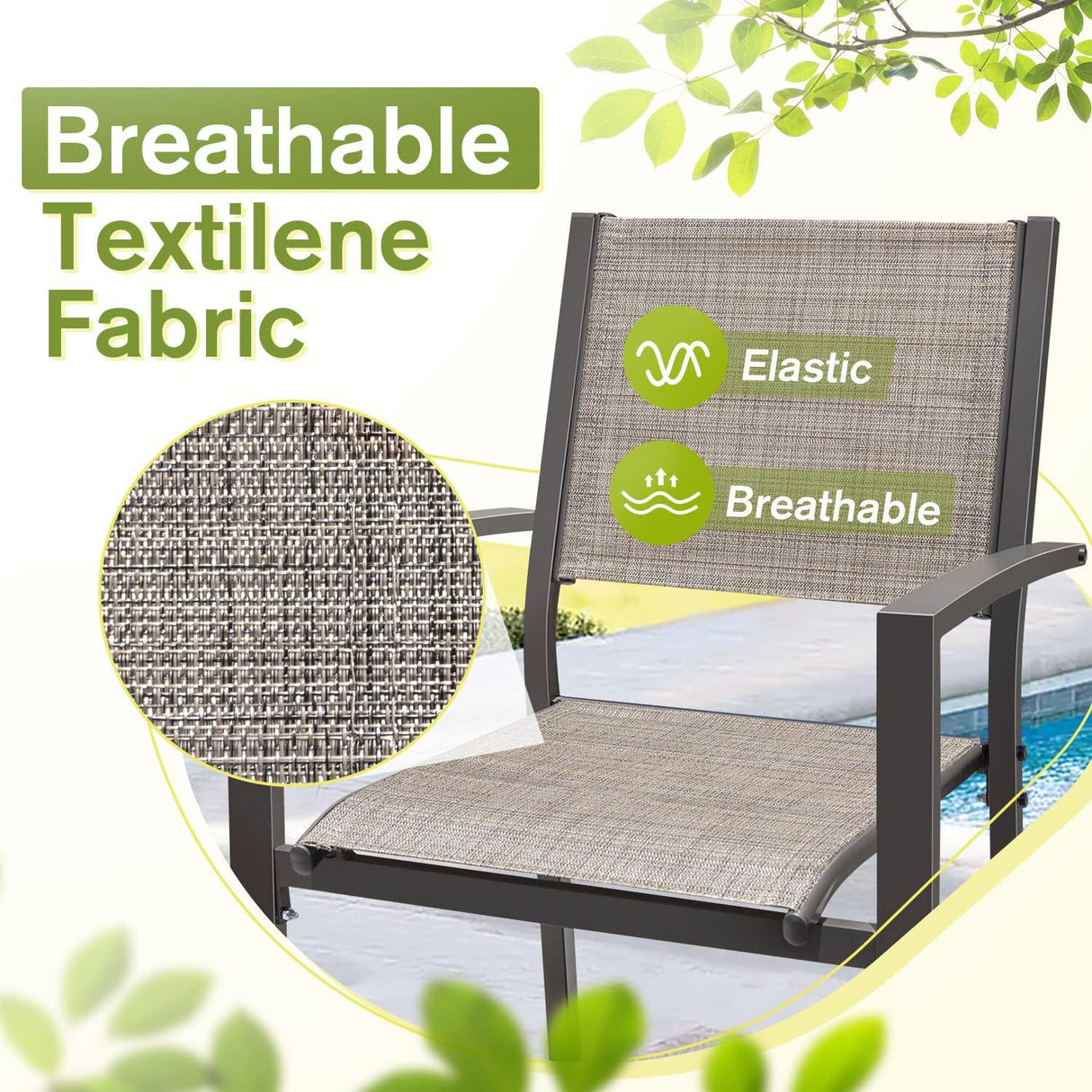 Homall Patio Dining Set 7 Pieces Outdoor Furniture with Large Table and 6 Textilene Chairs for Porch, Brown Homall