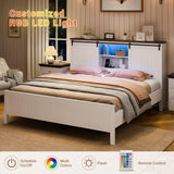 Garvee Farmhouse Full Bed Frame with Storage & Sliding Barn Door, Built-in USB Charging Station, LED Lighting, Noise-Free Design, No Box Spring Needed, Easy Assembly Garvee