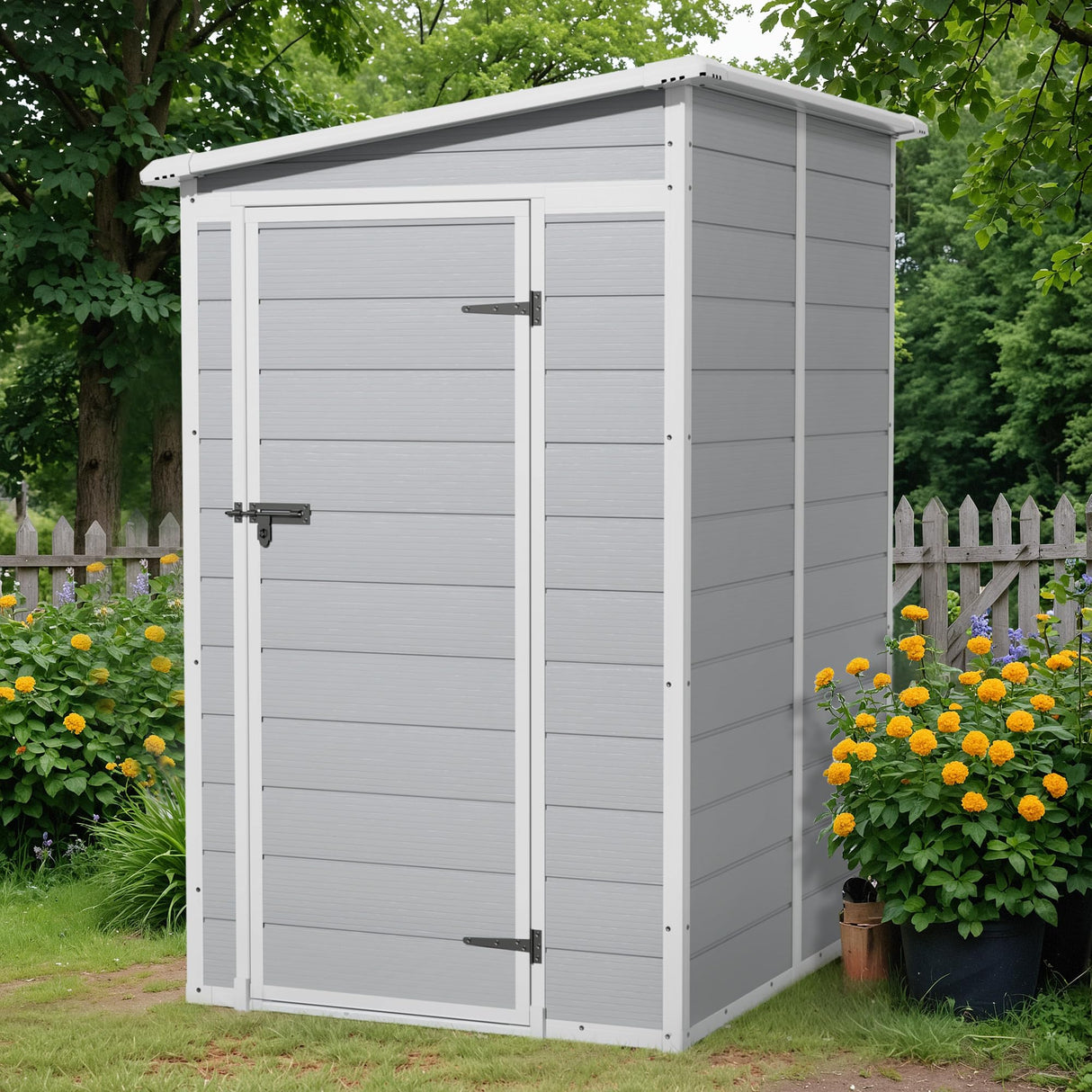 Flamaker 5 x 4 FT Outdoor Storage Shed, Garden Resin Shed with Floor, Plastic Tool Shed with Lockable Door for Backyard Patio Lawn Pool Flamaker