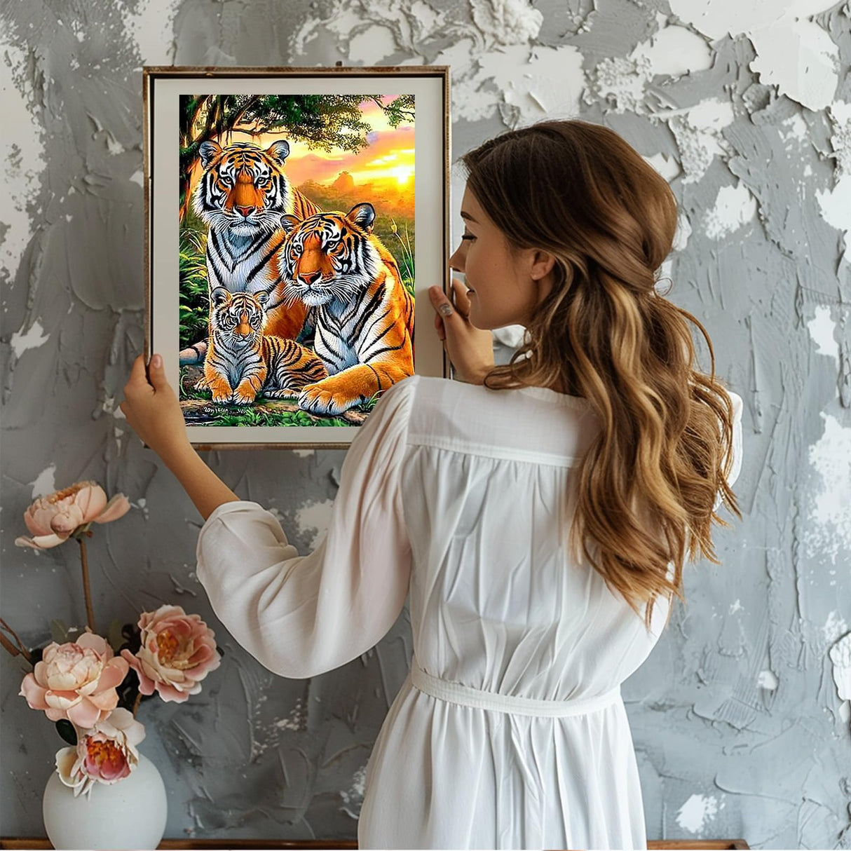 GHHKUD Diamond Painting Kits Tigers for Adults, DIY 5D Animal Family Diamond Painting, Full Drill Forest Diamond Art Kits Art Pictures for Relaxation Gifts Home Wall Decor 30x40cm GHHKUD