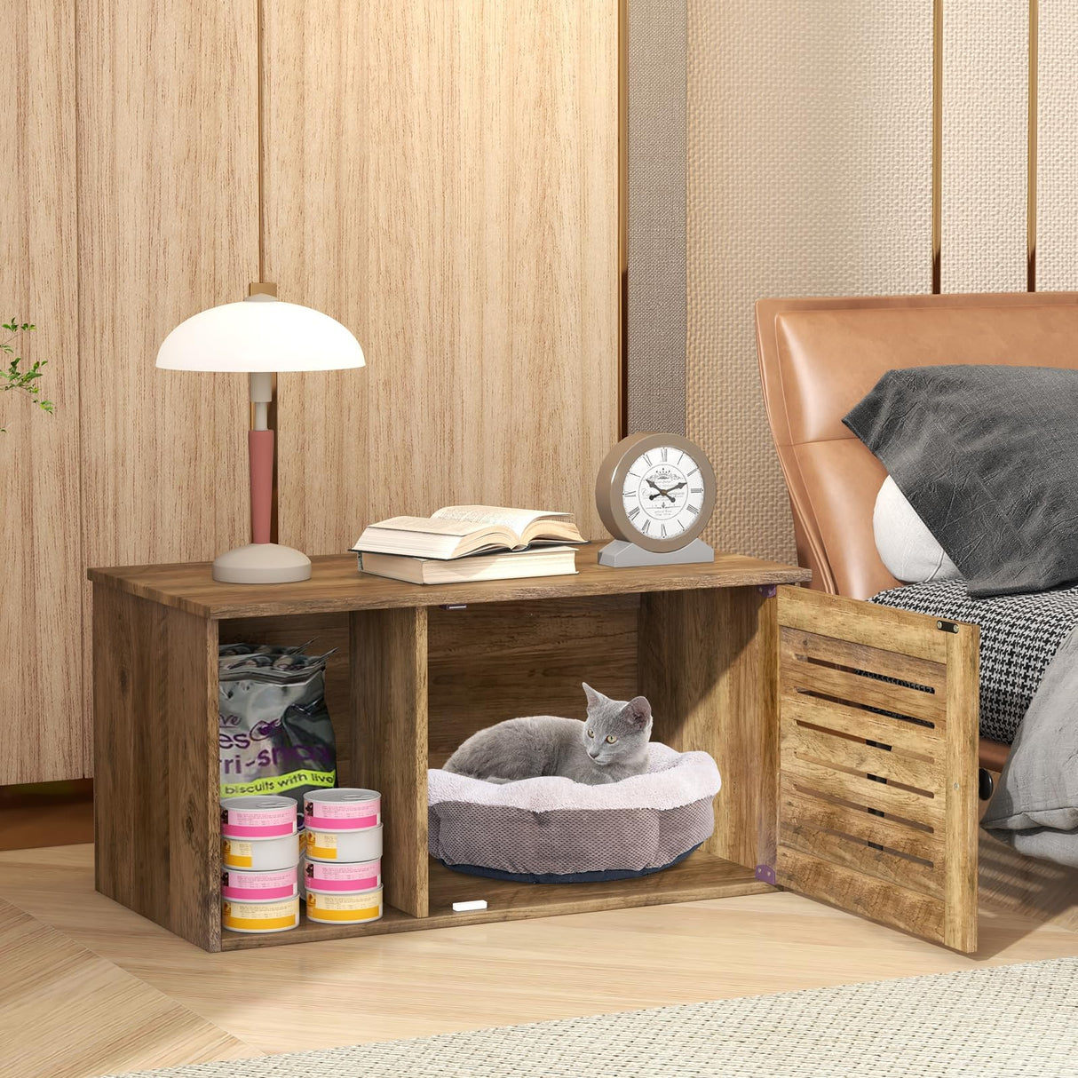 Giantex Cat Litter Box Enclosure - Litter Box Hidden Furniture with Louvered Door, Front Entry, Storage Cabinet, Farmhouse Wooden Cat Washroom Pet House Coffee Table, Fit Most of Litter Box, Brown Giantex