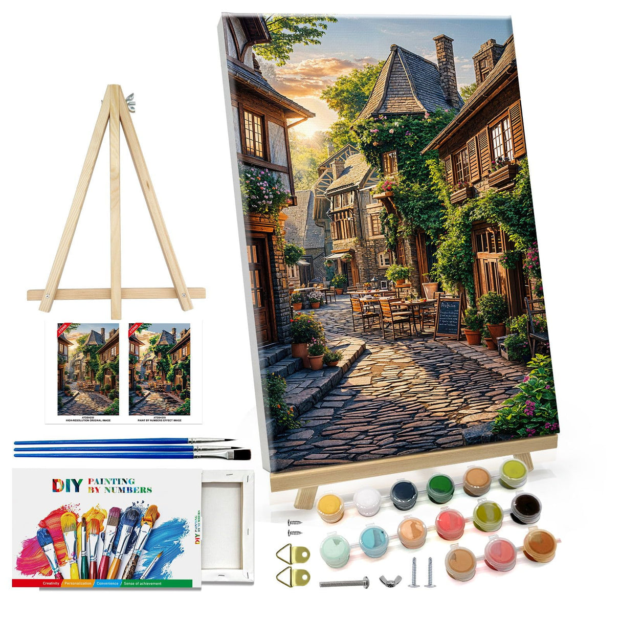 ATDMS Paint by Numbers Kit for Adults with Frame City Street Scene Paint by Number with Easel City View Adult Paint by Number Kits on Canvas Framed Paint by Numbers for Home Wall Decor 8x12 Inch ATDMS