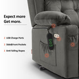 MCombo Medium Dual Motor Power Lift Recliner Chair with Massage and Heat for Elderly People, Adjustable Headrest, Infinite Position, USB Ports, Fabric 7661 (Grey, Medium) MCombo