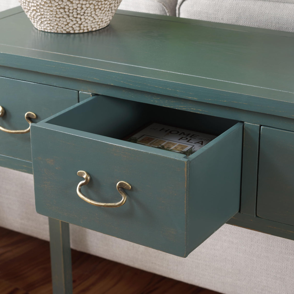 SAFAVIEH Home Collection Cindy Farmhouse Dark Teal 3-Drawer Console Table Safavieh