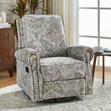 HULALA Home Modern Rocker Recliner, Printed Fabric Swivel Glider with Adjustable Backrest & Footrest, Beige HULALA HOME
