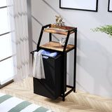 Timberer Laundry Hamper, Laundry Sorter, Rolling Laundry Basket with Wheels, 2 Shelves, 18 Gal(68L), Pull-Out and Removable Oxford Fabric Bags, for Laundry Room, Black and Rustic Brown Timberer