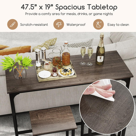 COSTWAY 3-Piece Dining Table Set, 47.5" Industrial Counter-Height Kitchen Table and 2 Bar Stools, High Top Rectangular Pub Table and Chairs for Dining Room Small Place Breakfast Nook Bistro (Grey) COSTWAY