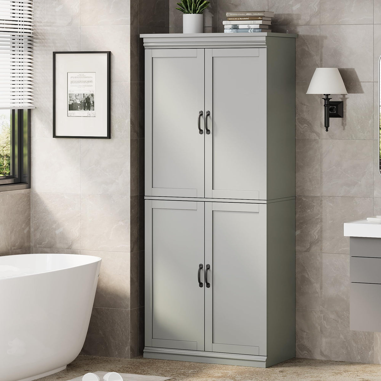 GarveeHome Pantry Cabinet, Freestanding Kitchen Pantry Storage Cabinet,70" Cupboard, Tall Storage Cabinet with Doors and Adjustable Shelves, for Bathroom, Dining Room, Living Room, Gray GarveeHome