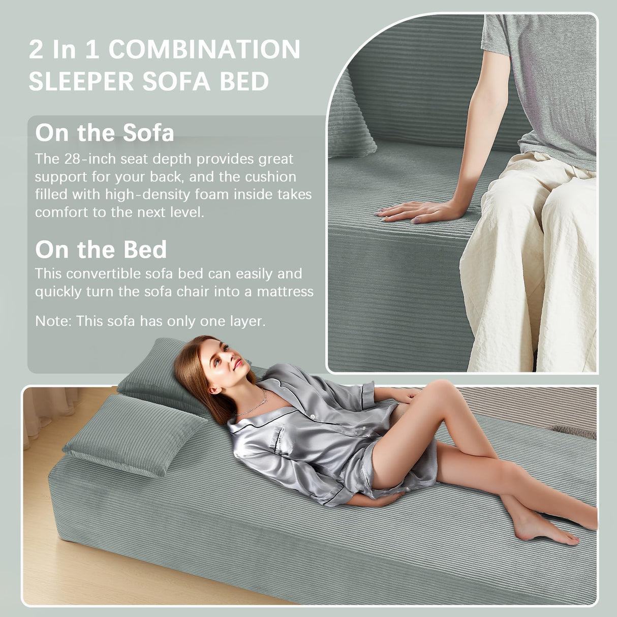 83" Modern Sofa in a Box, No Assembly Oversized 3 Seater 28" Deep Seat Cloud Sofa Bed Couch with 4 Furry Pillows & Corduroy Fabric, Boneless Couch with Side Storage Pockets for Living Room, Light grey Zyerch