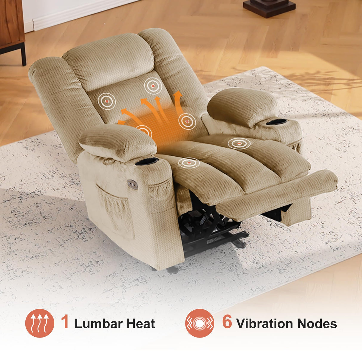 MCombo Zero Gravity Power Recliner Chair with Heat and Vibration Massage, Reclining Chair with USB & Type C Ports, Cup Holders for Living Room, Fabric PR670 (Beige Large 25.5" Seat Width) MCombo