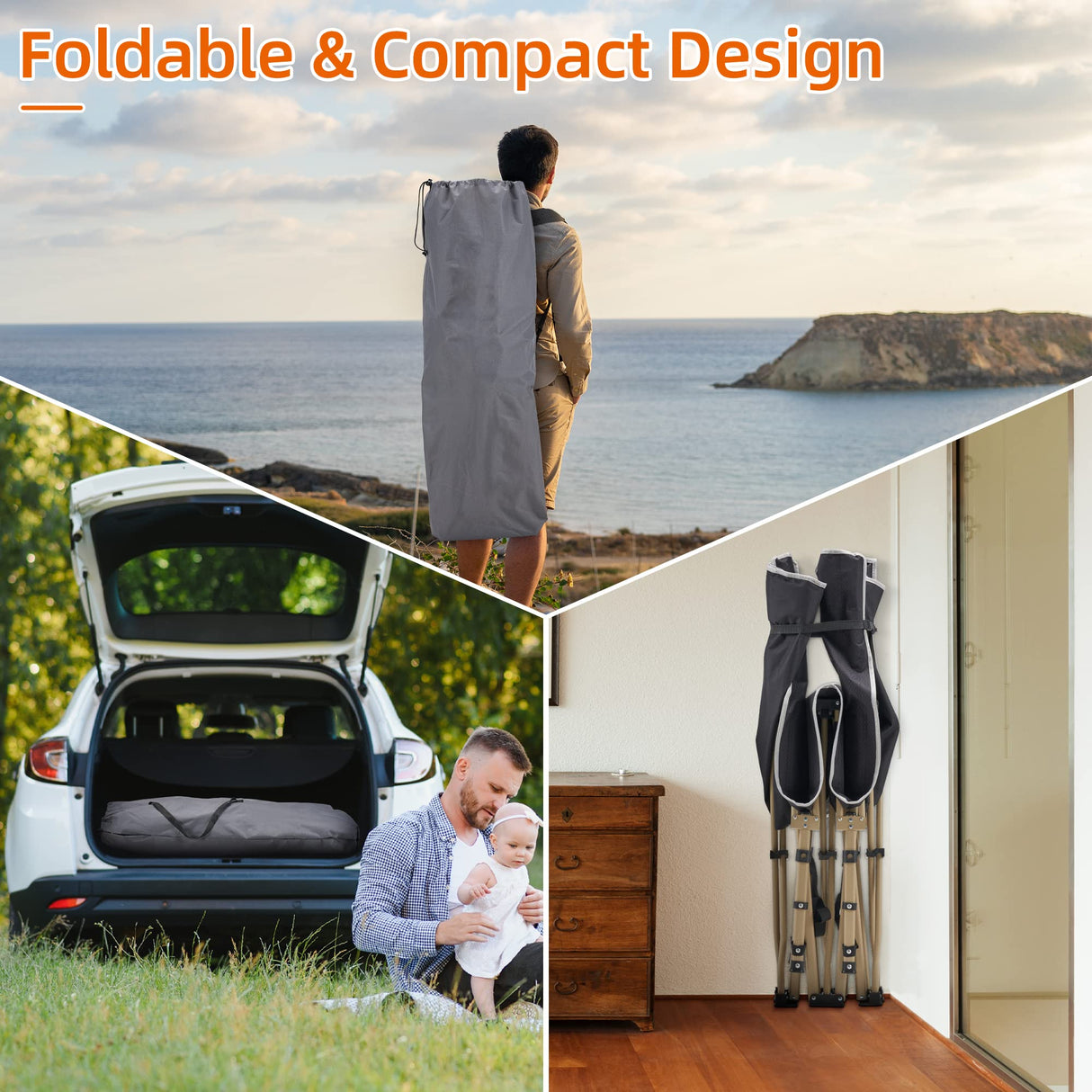 Fragess Portable Camping Cot, 600LBS Max Load, Extra Wide with Thick Mattress, Folding Cot for Outdoor Camping/Office, Home Nap (Grey) Fragess