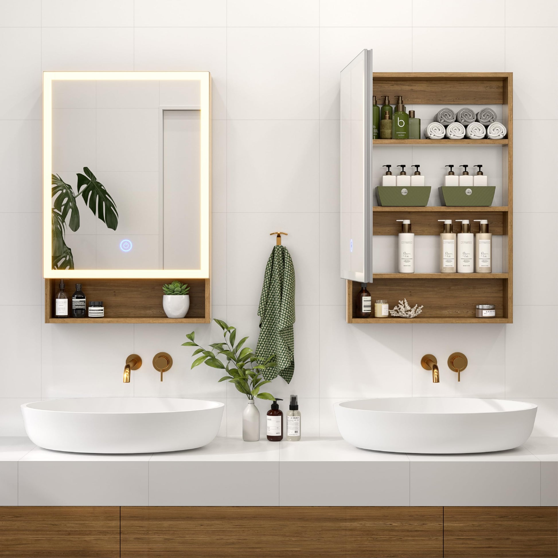 Furnaza Bathroom Medicine Cabinets Mirror Wall Mounted Cabinets with 3 Colors Led Lights and Adjustable Shelf for Storage in Small Space - WoodArtSupply