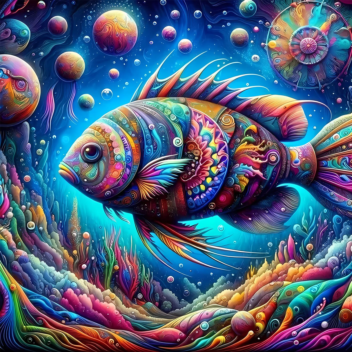 Fish Diamond Art Kits for Adults, 5D Diamond Painting for Beginners, Diamond Dot, Animal Dimond Art Paintings Kit, Small Gem Painting Kit, Crafts for Adults, Crystal Home Wall Decor Gifts (14x14inch) Rekxtmo