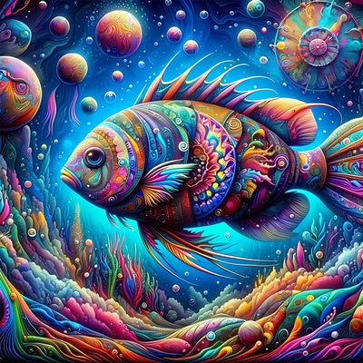 Fish Diamond Art Kits for Adults, 5D Diamond Painting for Beginners, Diamond Dot, Animal Dimond Art Paintings Kit, Small Gem Painting Kit, Crafts for Adults, Crystal Home Wall Decor Gifts (14x14inch)
