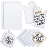 10 Pieces Blank Sublimation Oven Mitts Set Include 2 Sublimation Heat Resistant Oven Gloves 2 Blank Sublimation Hot Pads Pot Holders 2 Towels and 4 Dish Towels for Kitchen Cooking (White) Cunhill