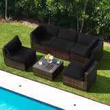 Tangkula 6 Pieces Patio Furniture Set, Outdoor Wicker Conversation Set with Glass Coffee Table, Wicker Sofa Set with Back & Seat Cushions, Rattan Sectional Conversation Couch Set for Backyard Garden Tangkula