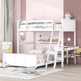 Bellemave Twin Over Full Bunk Bed with Desk and Movable Underbed in White Bellemave