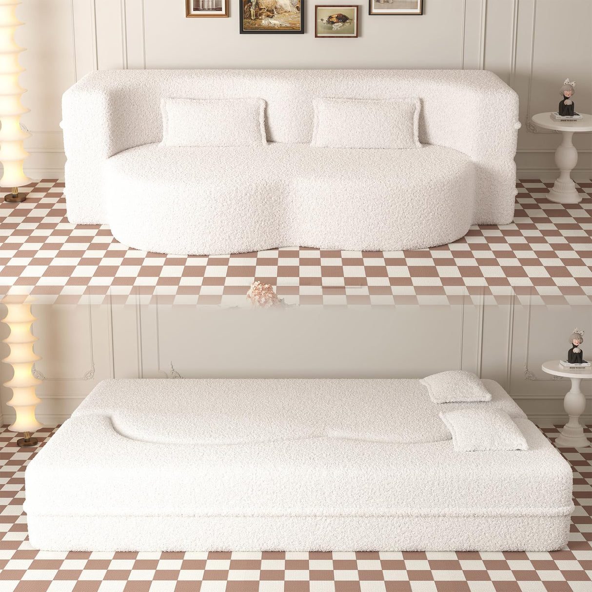 JOYBASE 78in Sofa Couch Convertible Oversized Cloud Loveseat Minimalist Sleeper Sofa Bed for Living Room, Apartment, Office, No Assembly Required (Beige) JOYBASE