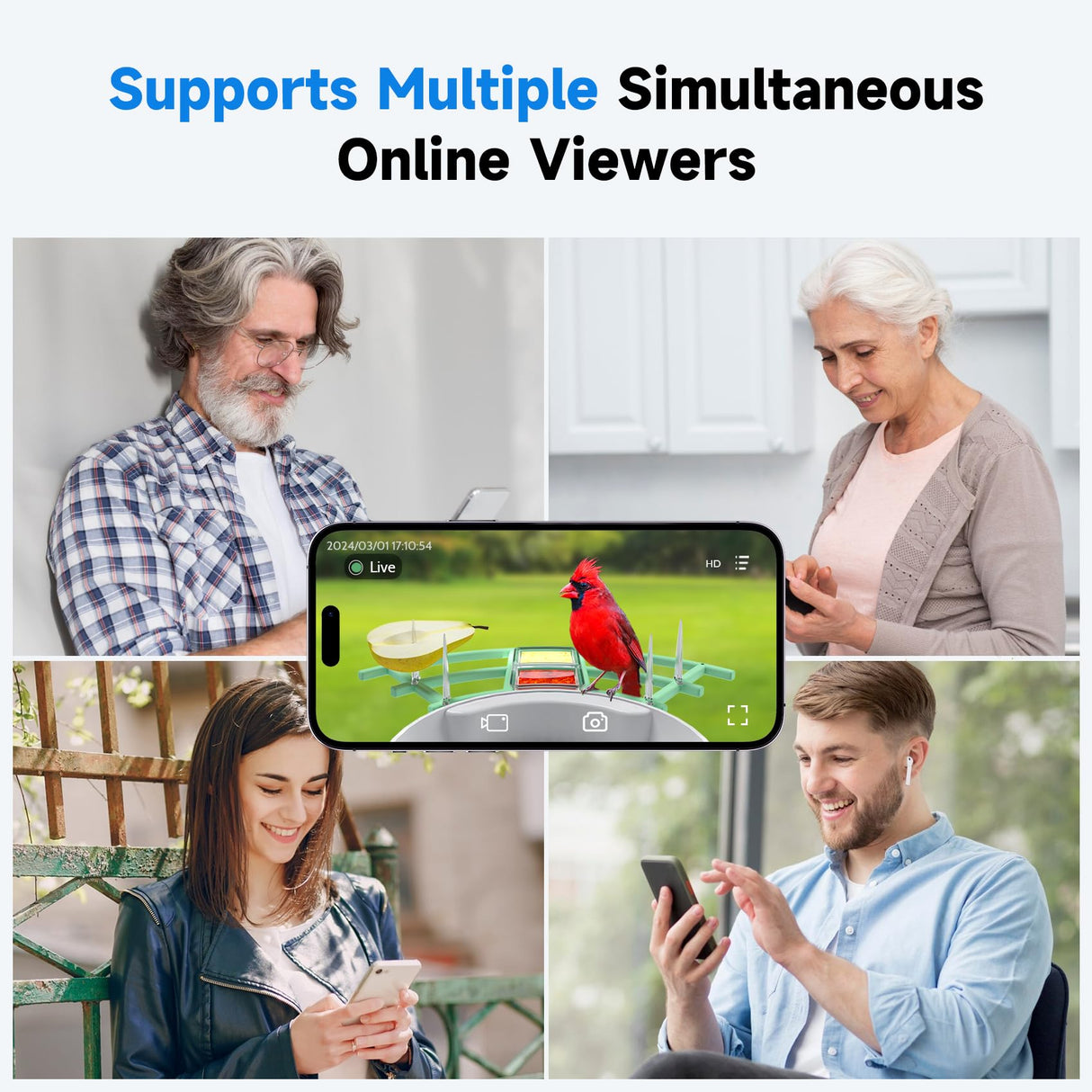 Bird Feeder with Camera, Smart AI Bird Breed Recognition, 1080P Bird Watching Camera with Solar Panel, Auto Capture Bird Videos & Instant Notifications, Ideal Gift for Bird Lover Green DOCOON