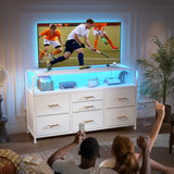 EnHomee White Dresser for Bedroom with LED Lights & Charging Station, 7 Drawer Dresser with Open Shelf, Fabric Bedroom Dressers & Chest of Drawers for Closet, Entryway, Hallway, 4 Hooks EnHomee