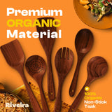 Riveira's 6-Piece Dark Brown Wooden Spoons for Cooking - Elegant Kitchen Essentials/Kitchen Utensils Set for Every Culinary Need Spatula Riveira
