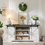 Farmhouse TV Stand for 75+ Inch TV, 32" Tall Entertainment Center w/4 Drawers & Sliding Barn Door, Rustic Media Console w/Storage Shelves, 66" Wood Television Stand for Living Room, Off White JXQTLINGMU