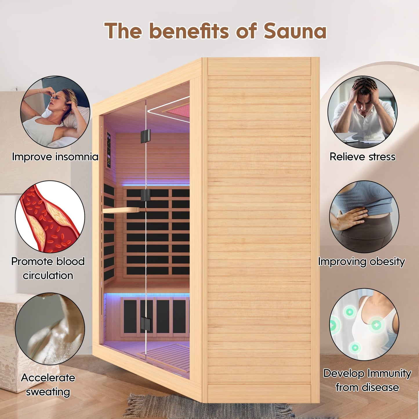 Sauna Infrared Far Infrared Sauna for Home Low EMF Dry Sauna for 3-5 person with Hemlock Wood Sauna for Home 4 Person Infrared Sauna Indoor Sauna in Home Large Sauna 2400W with Bluetooth Speakers