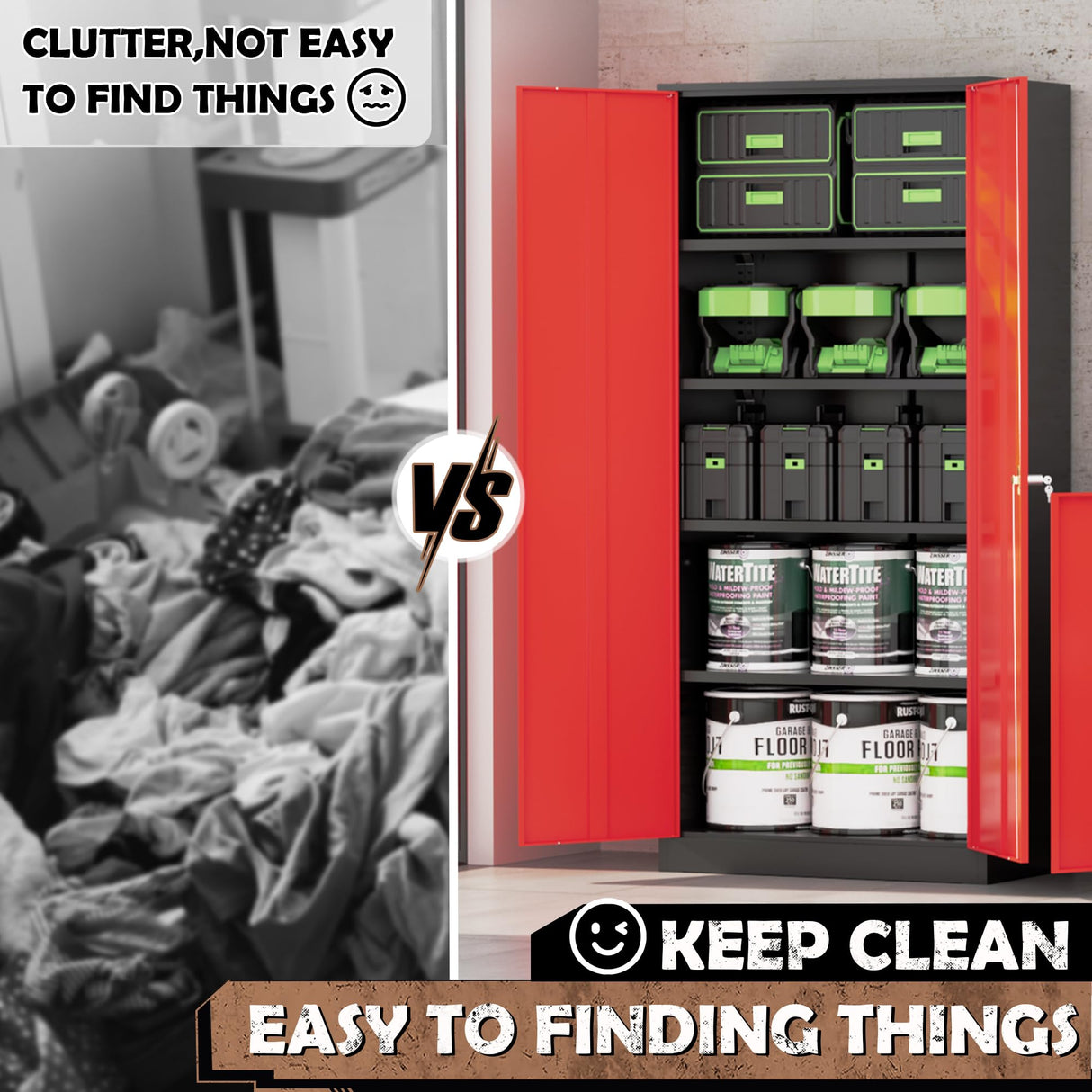 INTERGREAT Metal Lockable Storage Cabinet, 72” H Storage Cabinet with 2 Doors and 4 Adjustable Shelves for Office, Home, Garage, Pantry (Assembly Required, 18”D, Black Red) INTERGREAT