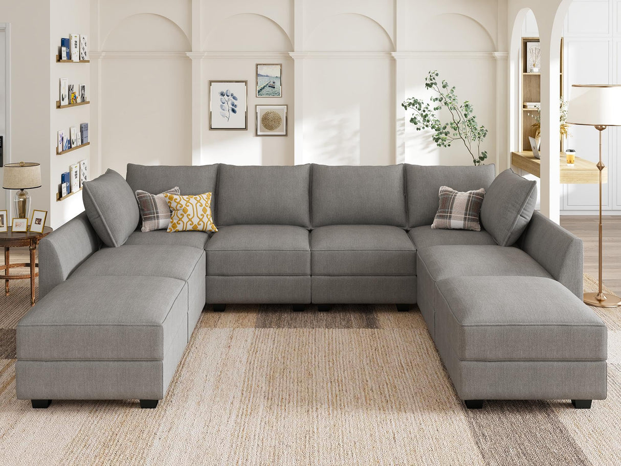 HONBAY Modular Couch with Storage U Shaped Modular Sectional Sofa, Convertible Modular Sectional Couch for Living Room, Grey HONBAY