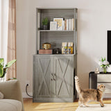 DWVO Large Hidden Litter Box Furniture with Shelves and Charging Station, Wooden Enclosure for Self-Cleaning Litter Boxes, Grey DWVO