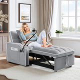 SLEERWAY 3-in-1 Convertible Futon Sofa Bed Chair, Multi-Functional Sleeper Chair Bed with Pull Out Couch and Adjustable Backrest, Modern Velvet Chaise Lounge Armchair for Living Room Bedroom, Grey SLEERWAY