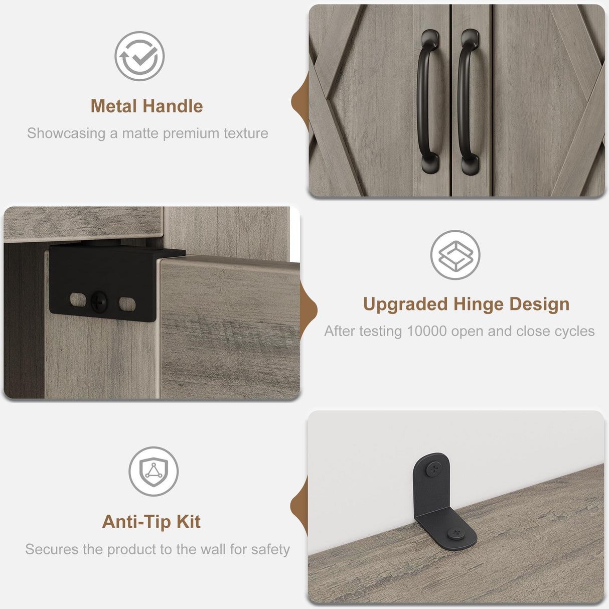 GarveeHome 5 Tier Book case with Cabinet, Farmhouse Book Shelf with Storage Doors, 68.7 in Tall Wooden 5 Shelf Case for Home Office, Living Room, Bed Room-(Grey, 68.7 in H x 31.5 in W x 12.9 in D) GarveeHome