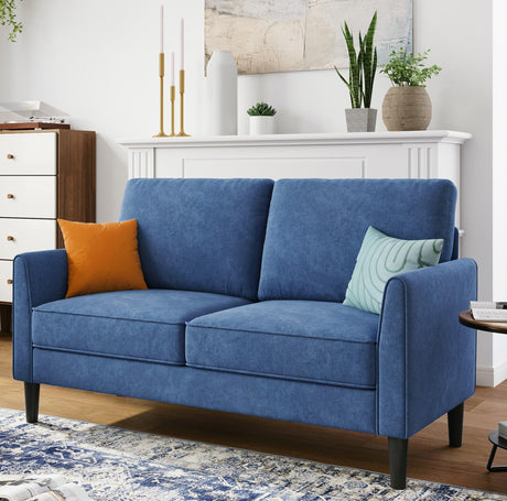 LINSY Loveseat Sofa Couch - Comfy 58" Small Loveseat for Small Spaces Modern Couches with Thick Cushion, Ergonomic Design Soft Sofa for Living Room Bedroom Apartment (Blue) LINSY