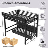 Full over Full Bunk Bed with Storage Shelves and Drawers, Metal Bunk Beds with Lights and USB Ports, Lower Bunkbed Can be Converted, for Guest Room, Bedroom, Dorms, Muti-function and Noise-Free, Black Bellemave
